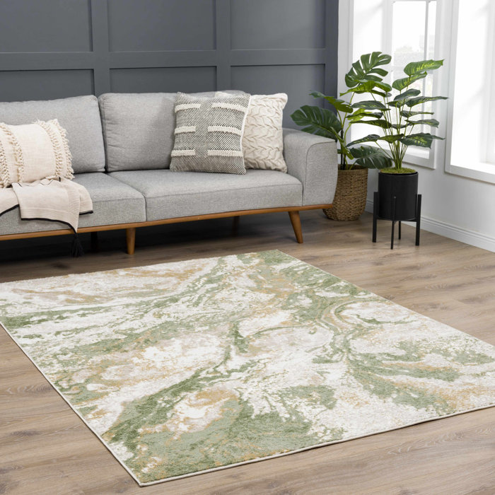 Wrought Studio Charniqua Abstract Design Modern Green/Beige Area Rug